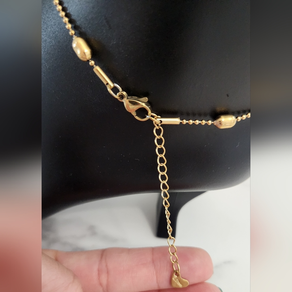 Stainless Steel Gold Plated Oval Beaded Anklet - Picture 10 of 13